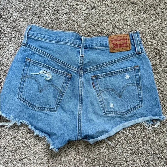 Levi's Blue Distressed Jean Shorts - Picture 2 of 4